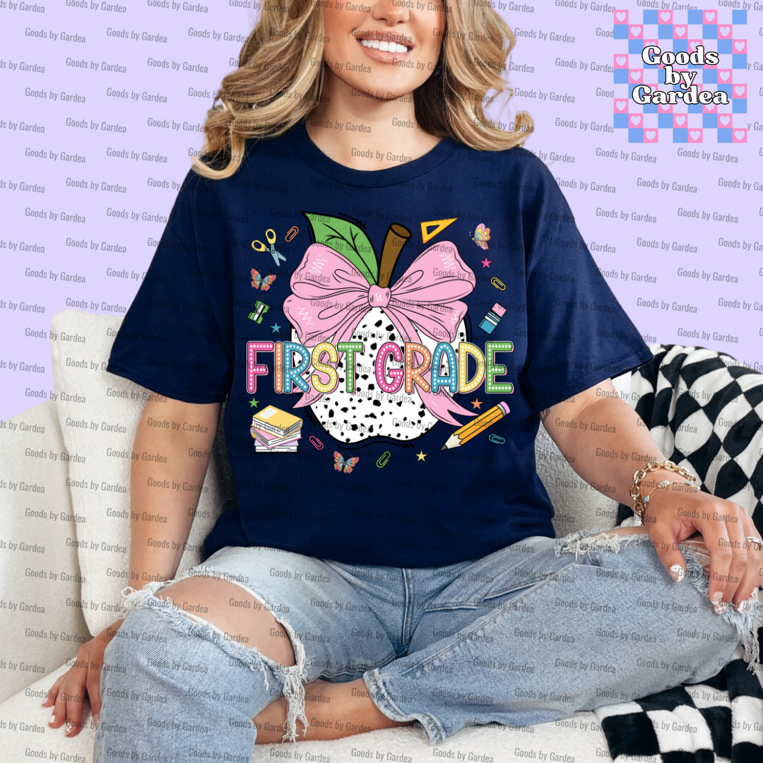 Teacher Apple Bow Grade Level Shirt