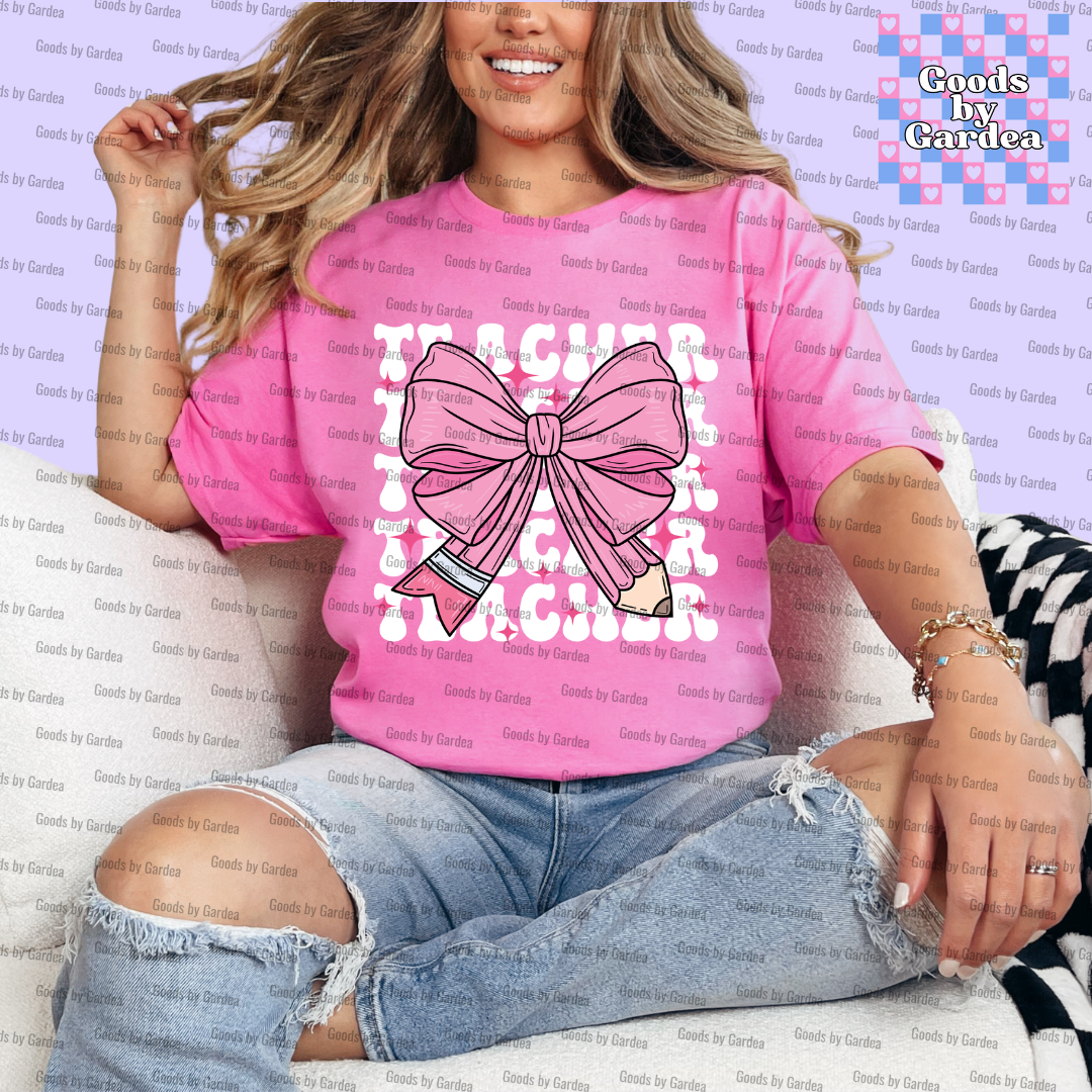 Pink Bow Teacher Shirt
