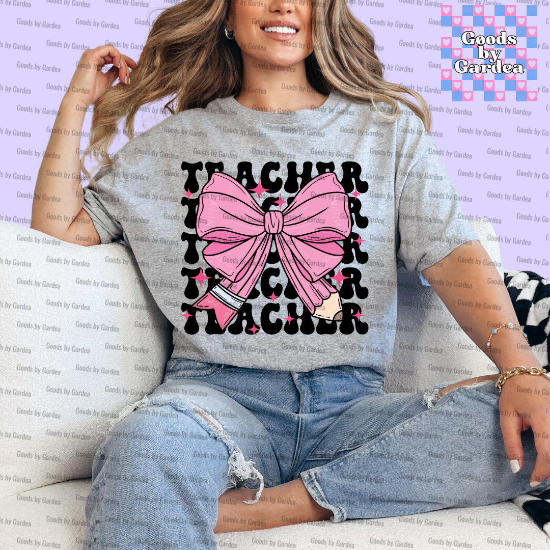 Pink Bow Teacher Shirt