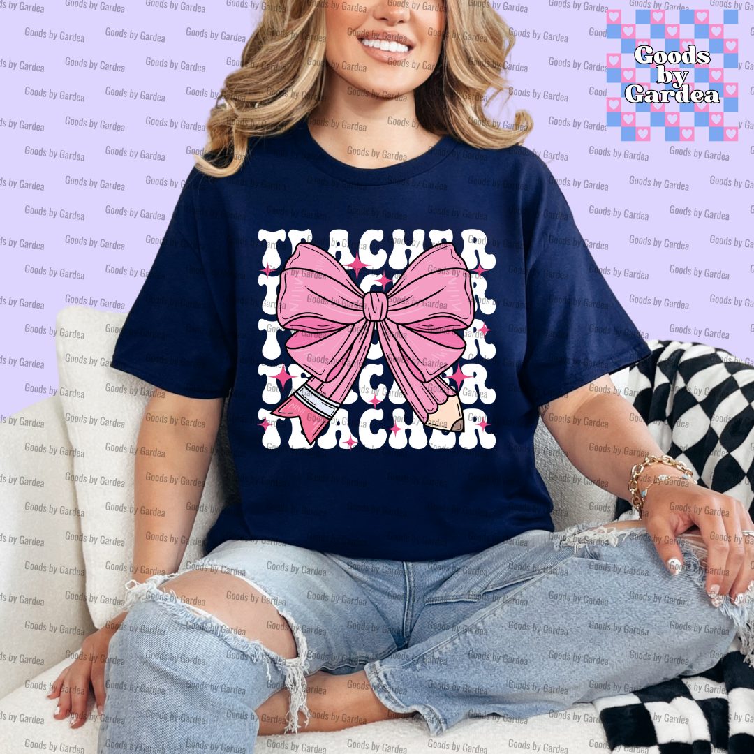Pink Bow Teacher Shirt
