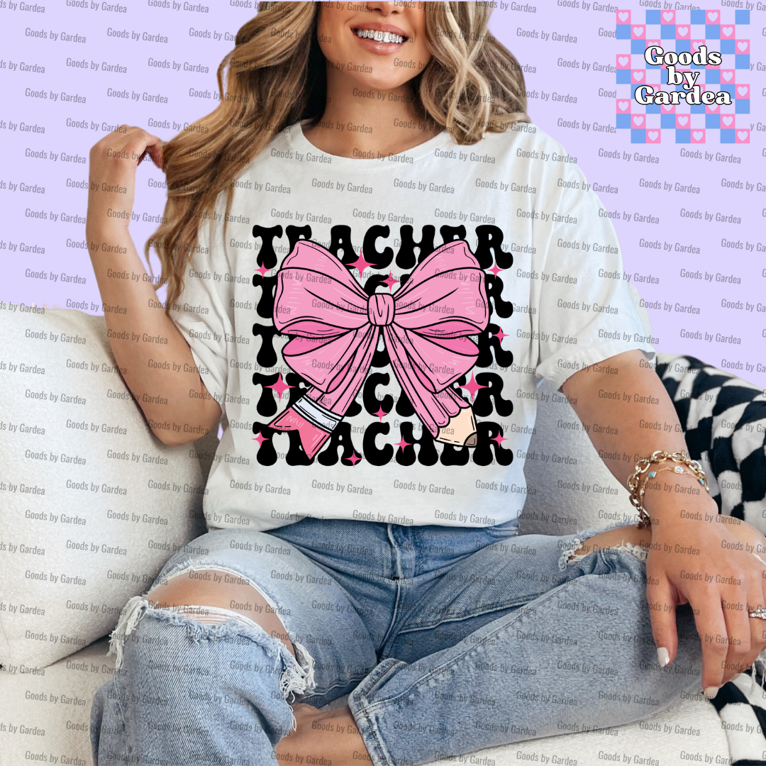 Pink Bow Teacher Shirt